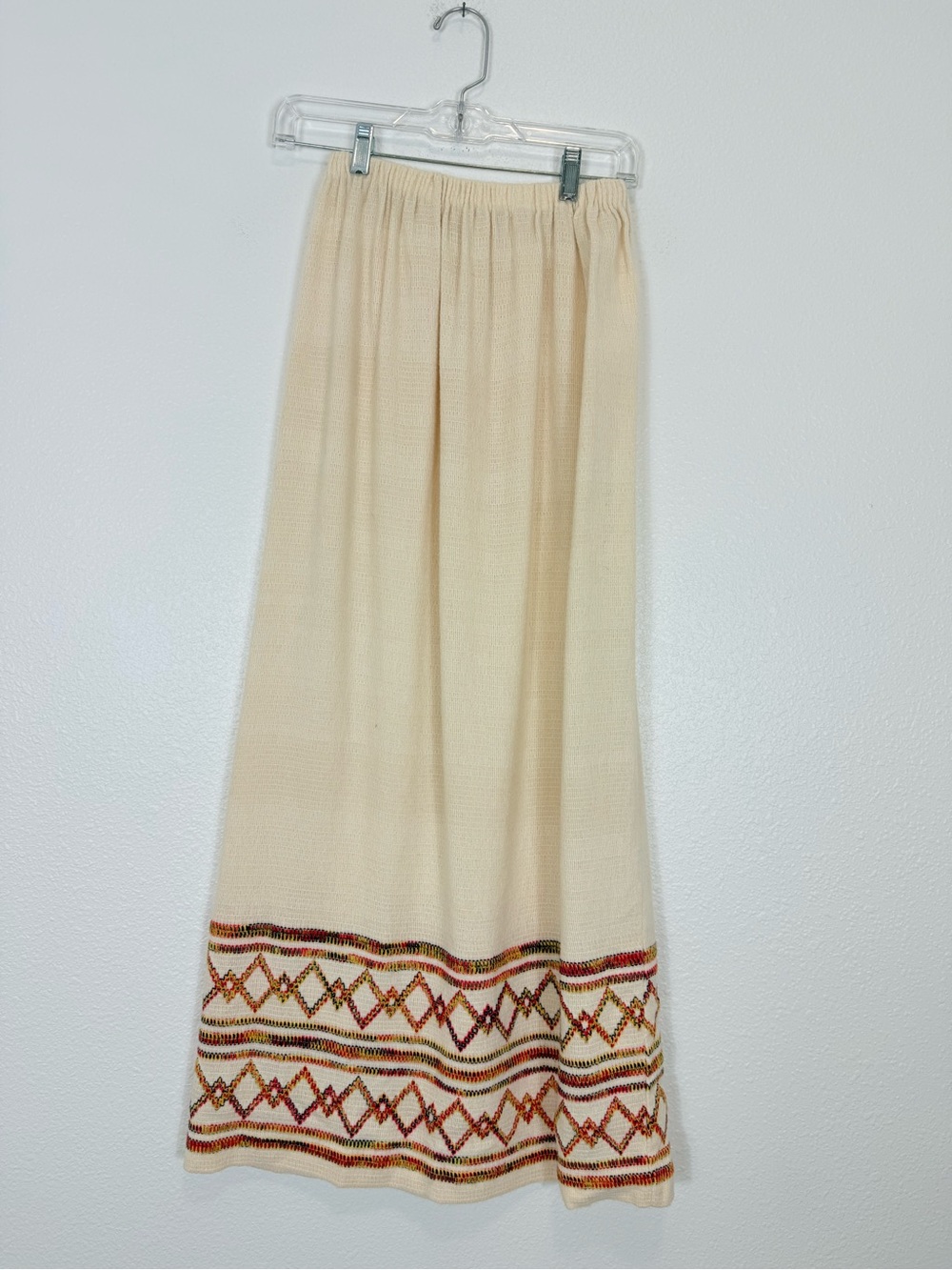 Boho Cream Maxi Skirt with Embroidered Hem Vintage